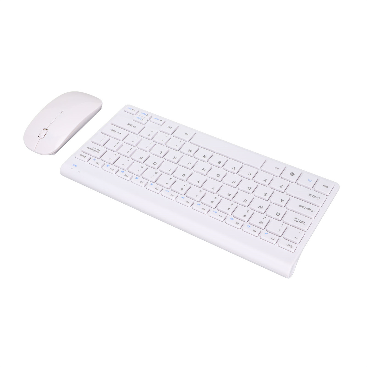 Weißes Tastatur- und Maus-Set. Die Tastatur hat ein kompaktes Design ohne Ziffernblock.