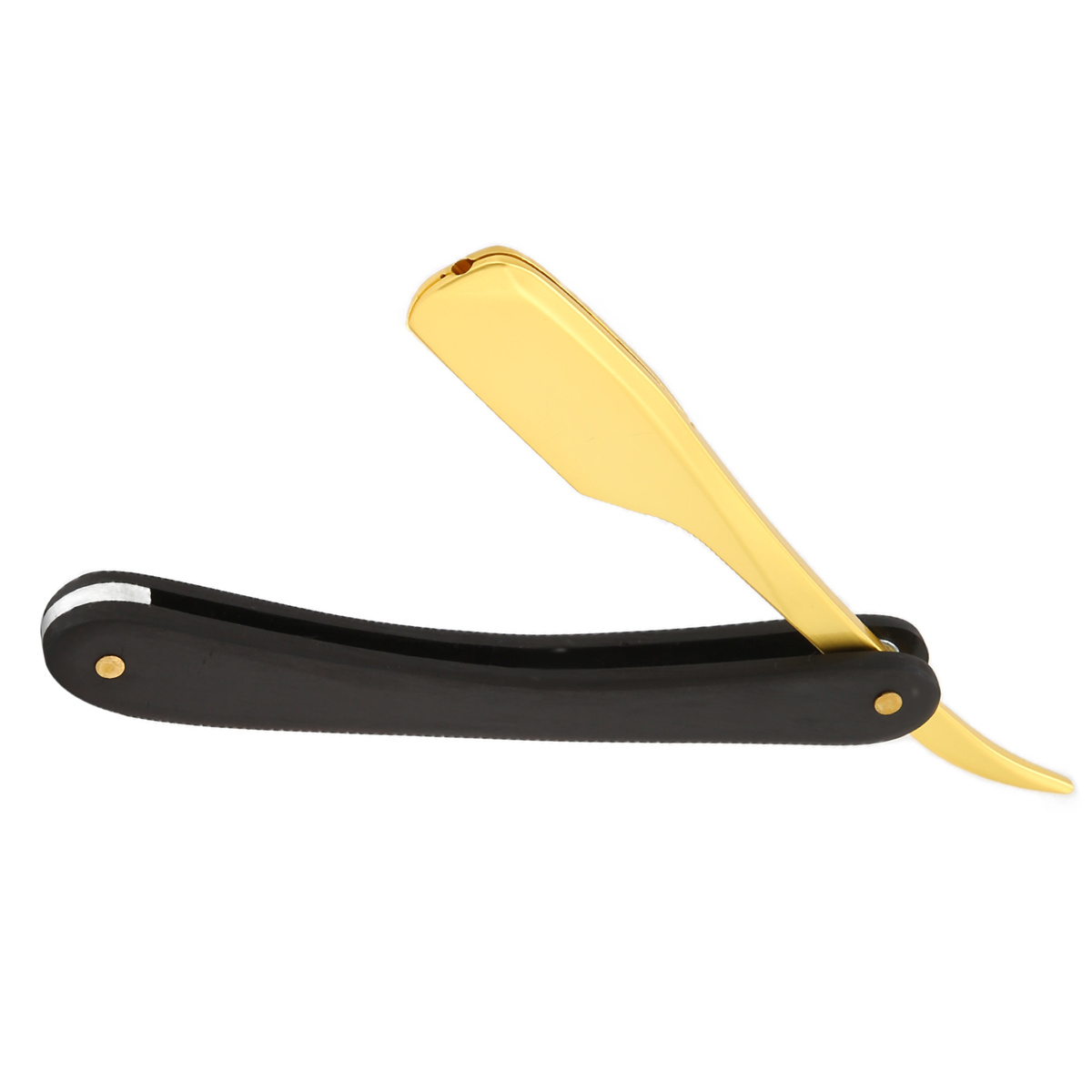 Goldenes und schwarzes Rasiermesser, geöffnet und einsatzbereit.