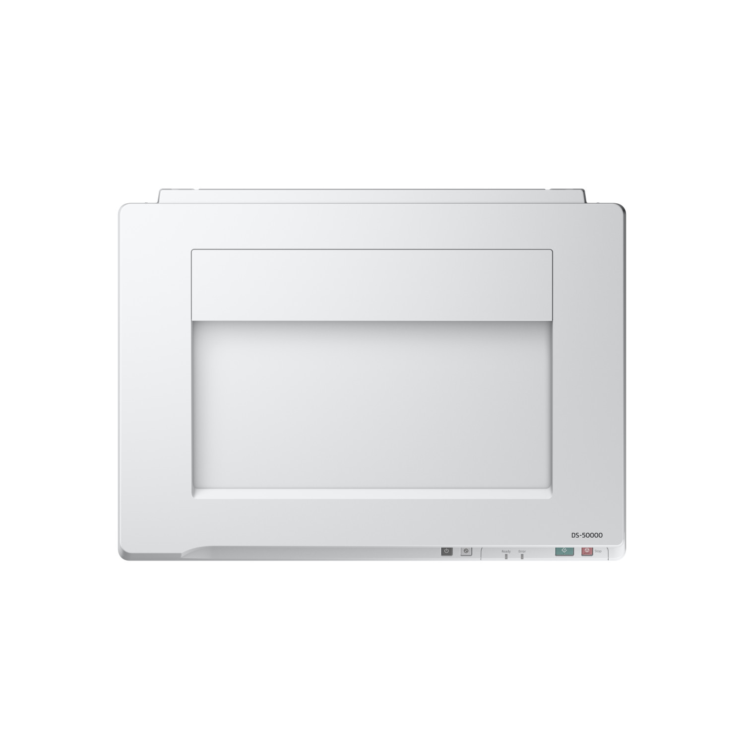Scanner con una pila di fogli in fase di scansione e un display.