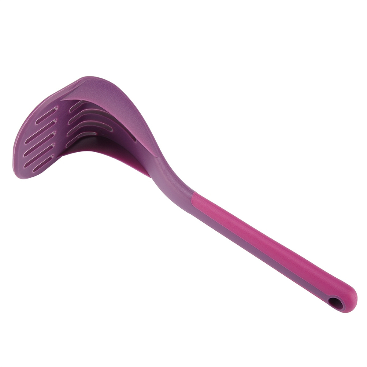 Lila Kartoffelstampfer mit ergonomischem Griff. Massiver lila Griff mit hellerem lilafarbenem Kopf.