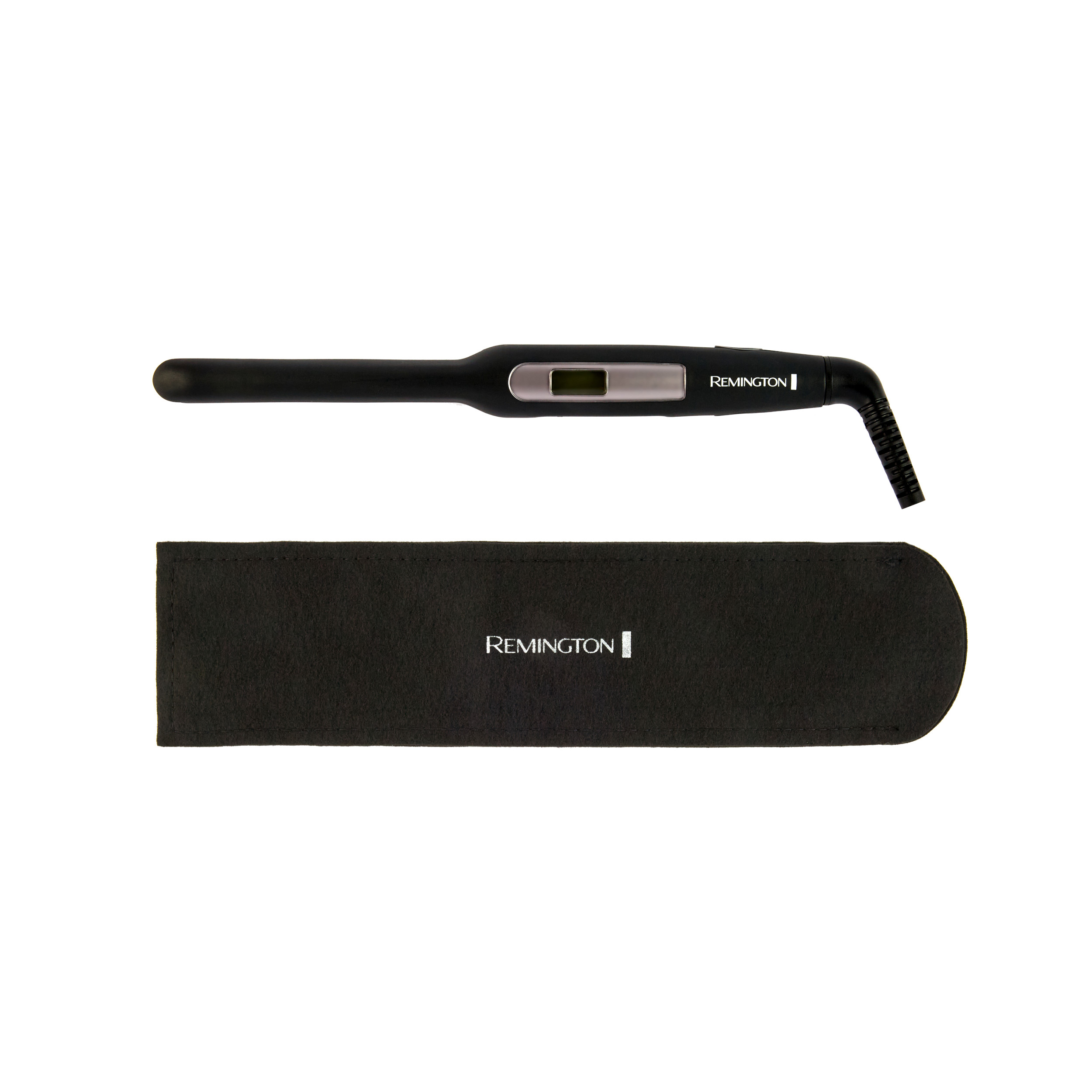 Czarna lokówka Remington i jej czarne etui do przechowywania.