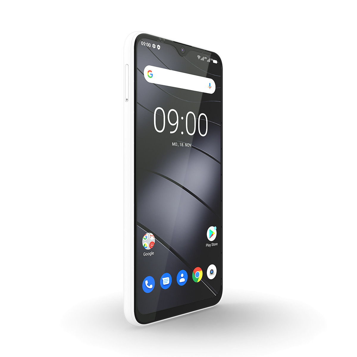 Weißes Smartphone, das die Uhrzeit 09:00 Uhr auf dem Bildschirm anzeigt.