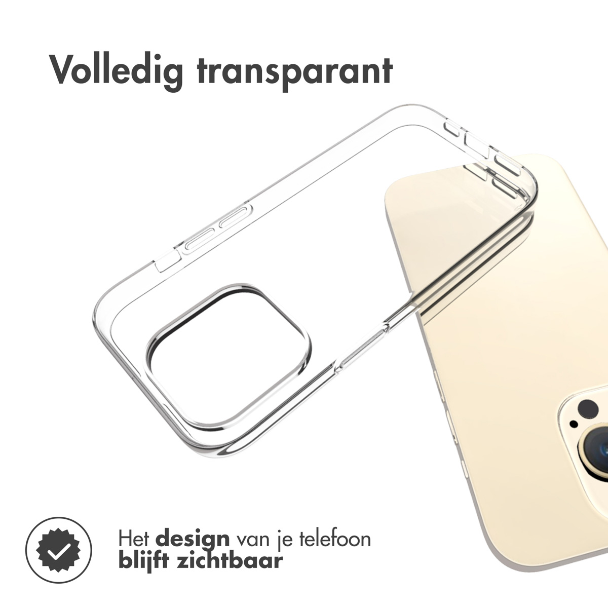 Custodia trasparente per telefono su un telefono dorato. La custodia è trasparente, proteggendo il telefono.