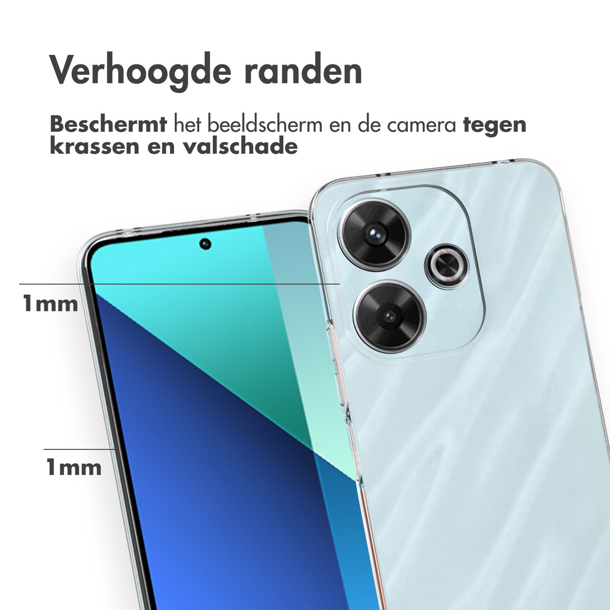 Smartphone met schermbeschermer. De achtergrond is wit en blauw.