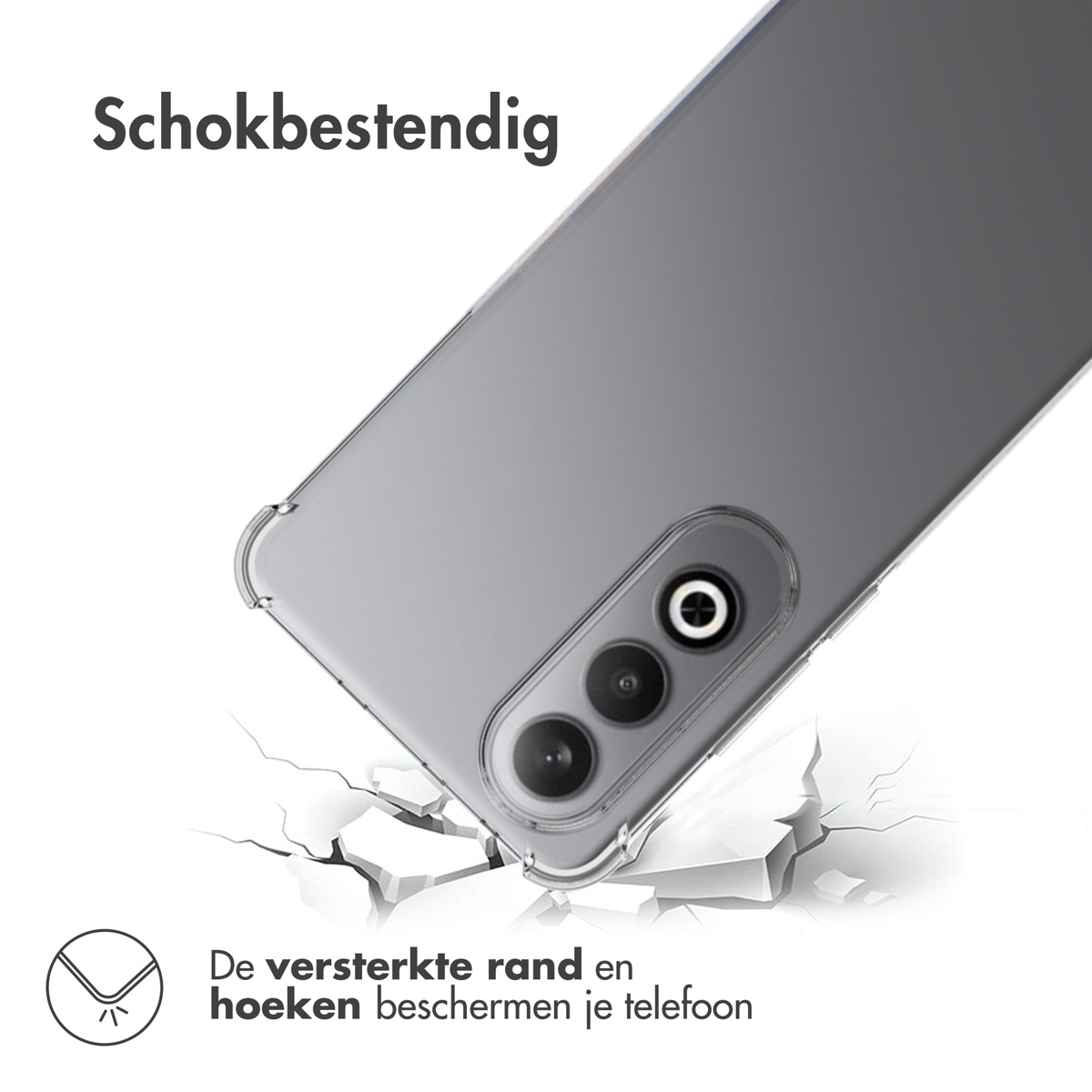 Telefoonhoes. De telefoon ligt op zijn rug, met scheuren die uit de hoes komen.