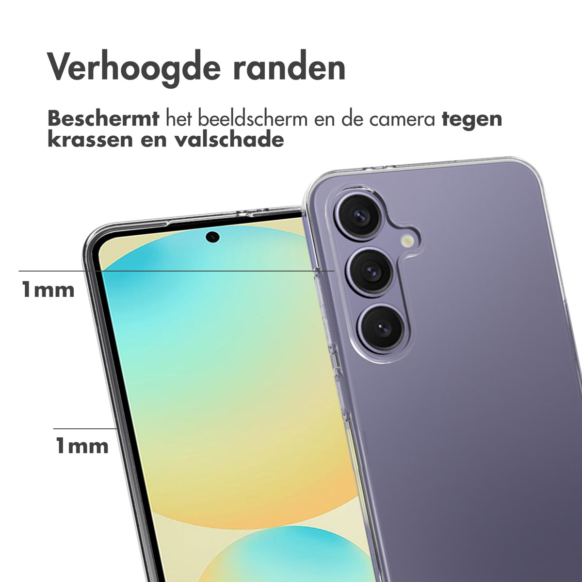 Coque de smartphone avec bords surélevés protégeant l'écran et l'appareil photo des rayures, vue rapprochée.