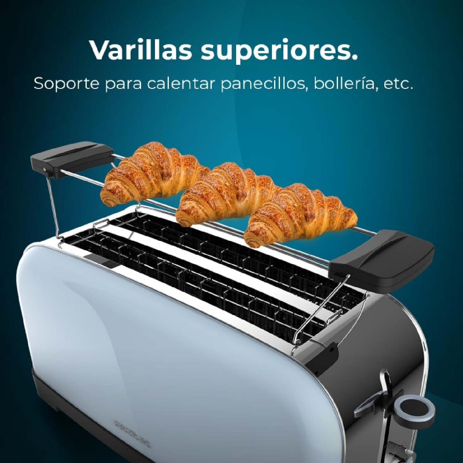 Tostadora CECOTEC Toastin' time 1500 Blue, Potenza 1500 W, Numero di fessure per tostare 2, Sistema di sollevamento, Funzione scongelamento, Raccoglitore briciole, Blu