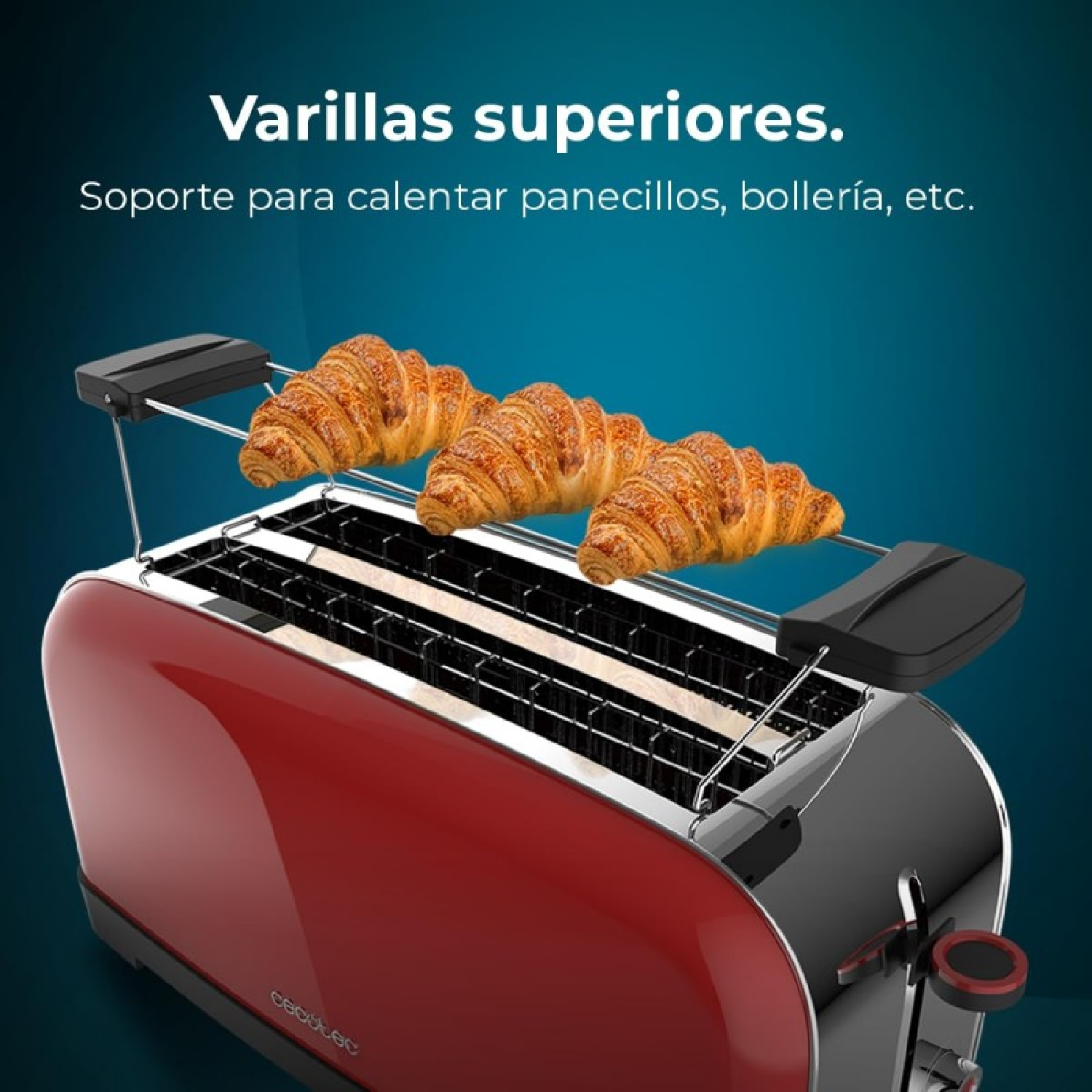 Tostadora CECOTEC Toastin' time 1500 Red, Potenza 1500 W, Numero di fessure per tostare 2, Funzione scongelamento, Raccoglitore briciole, Rosso