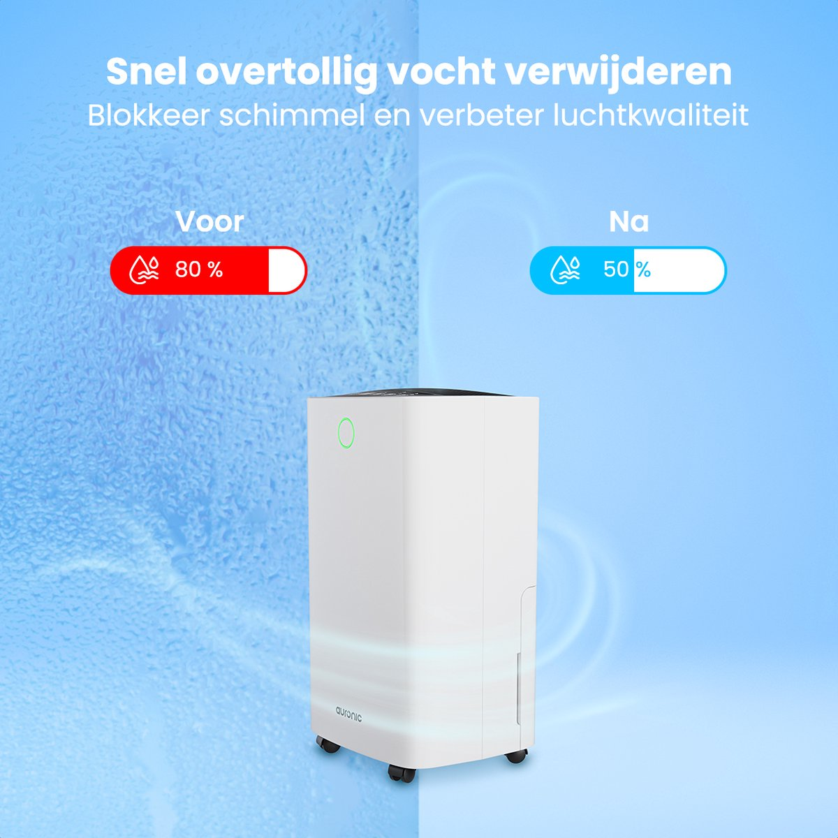 Ansobea Luchtontvochtiger, 16 l/dag, kamerontvochtiger, slaapmodus