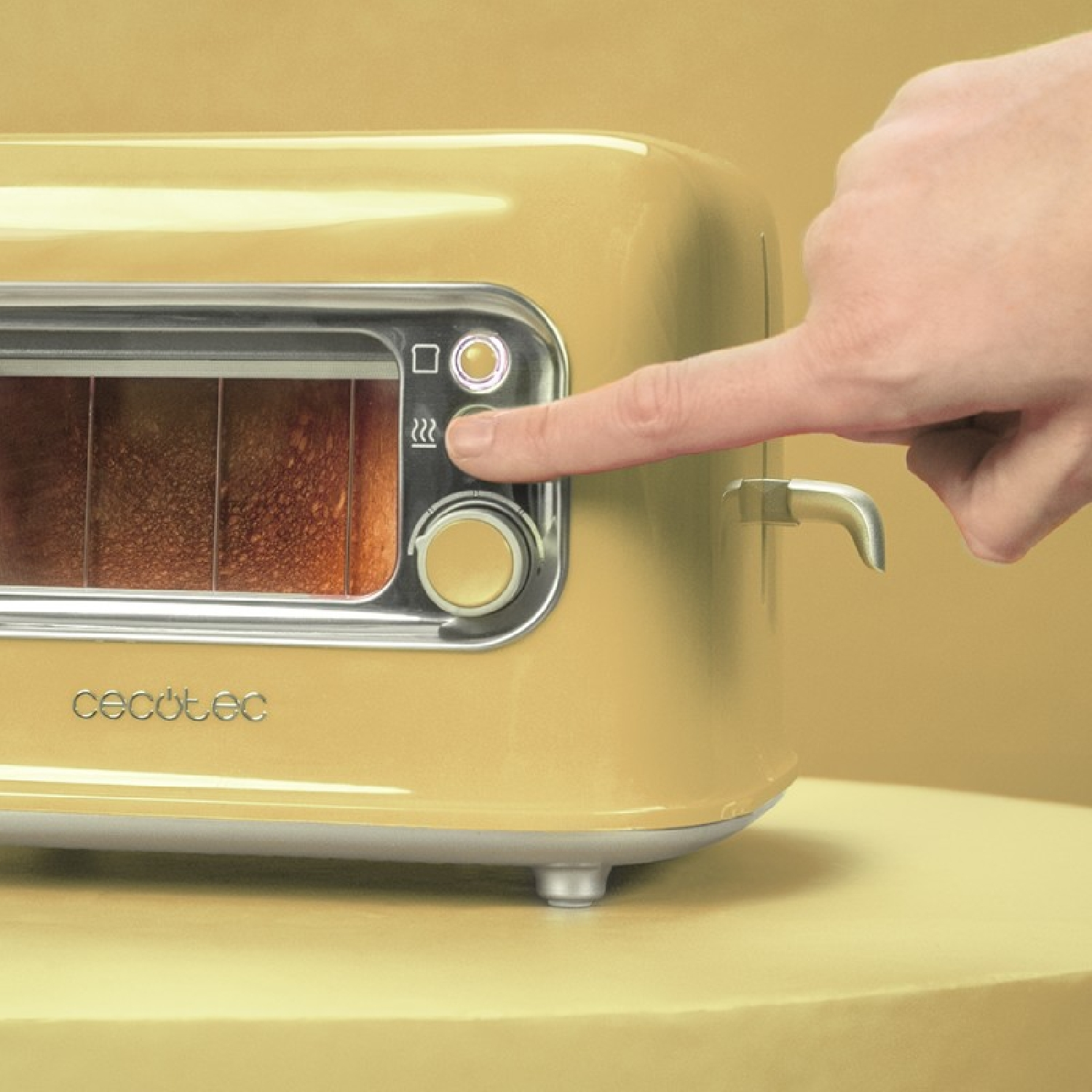 Tostapane CECOTEC RetroVision Yellow, Potenza 700 W, Numero di fessure per tostare 2, Livelli di tostatura Controllo di doratura della crosta variabile , Acciaio inox, Giallo