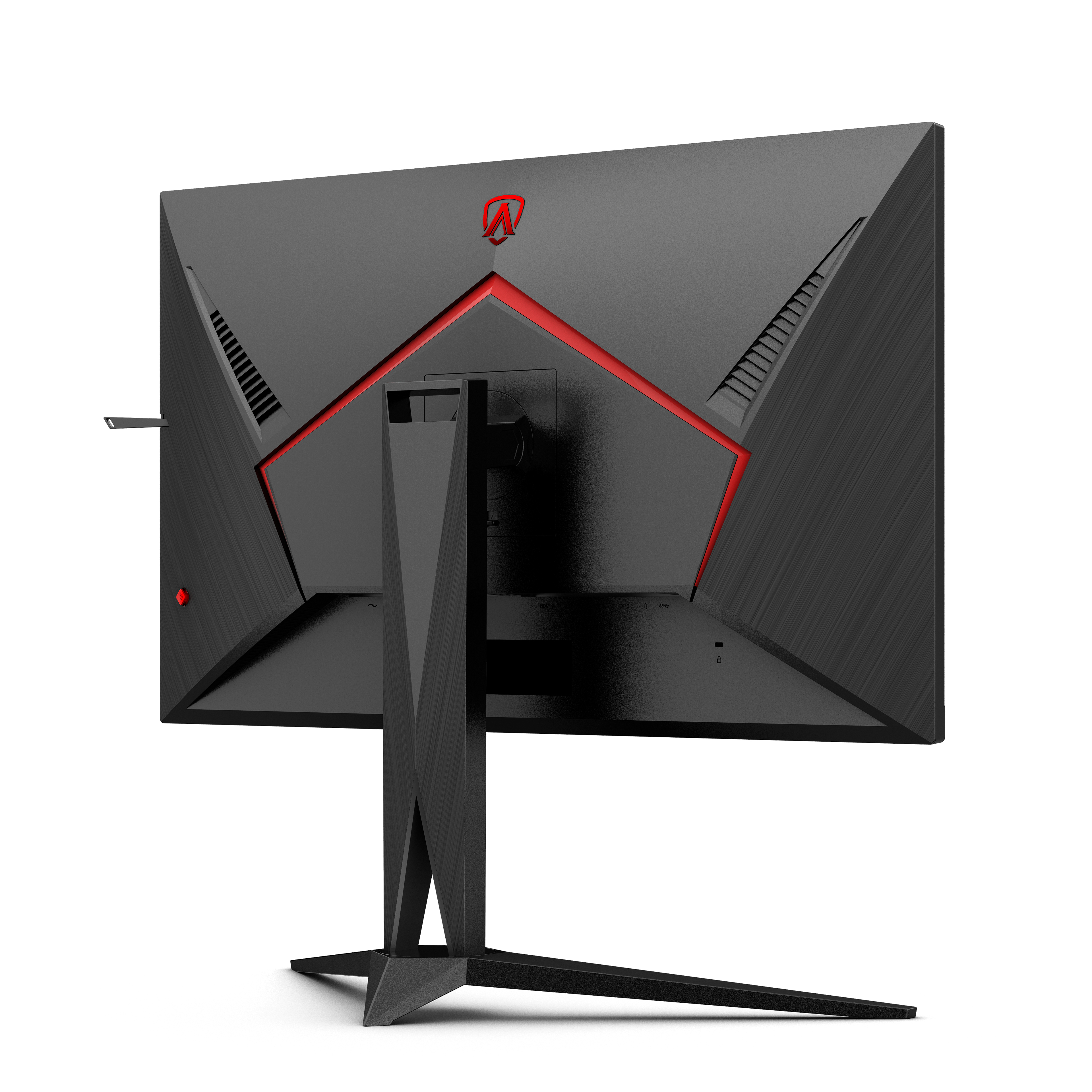Vista posteriore di un monitor da gioco con dettagli rossi e il logo AOC.