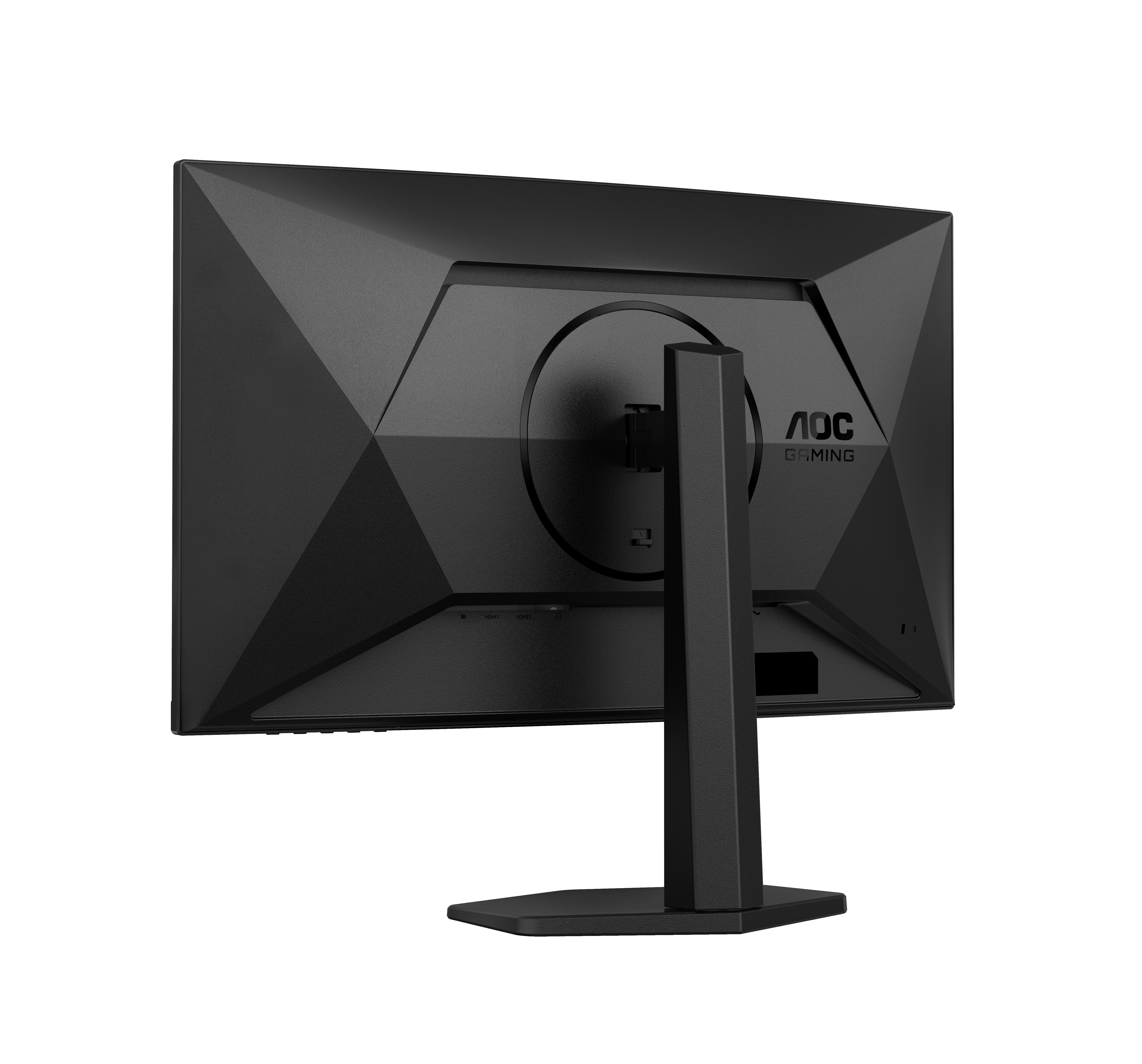 Czarny monitor komputera. Tył pokazuje logo AOC Gaming i stojak.