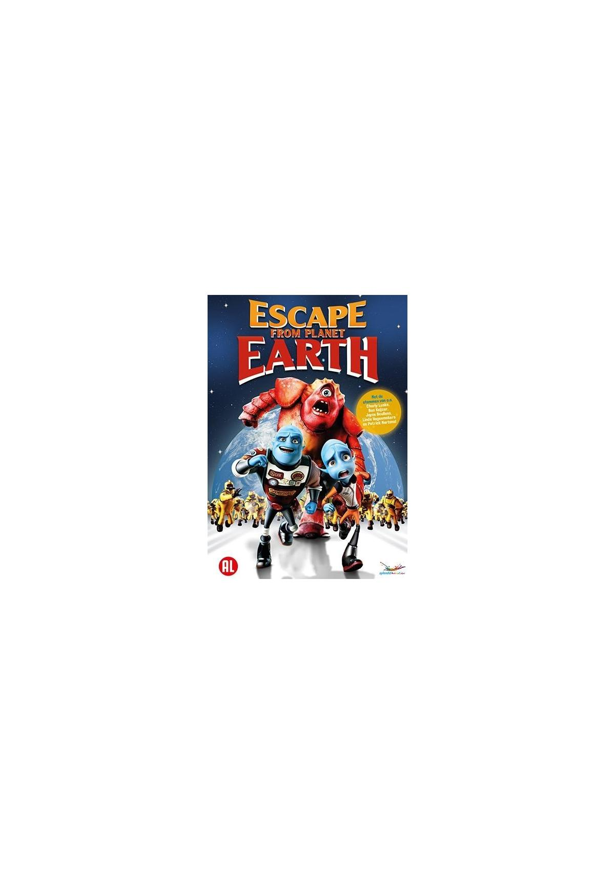 Filmaffiche. Twee robots en een monster. De titel is Escape From Planet Earth.