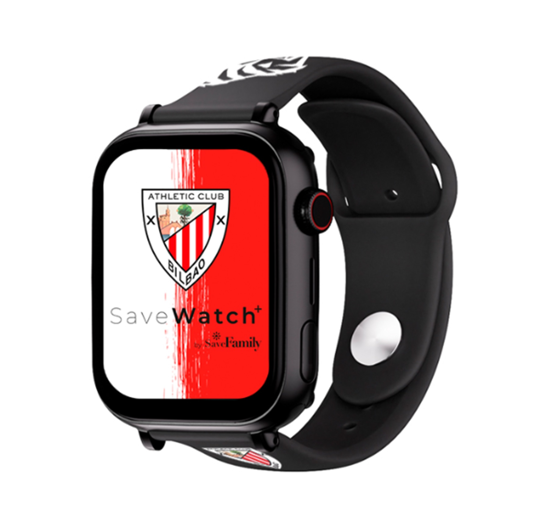 Smartwatch nero con design rosso e bianco dell'Athletic Club Bilbao.