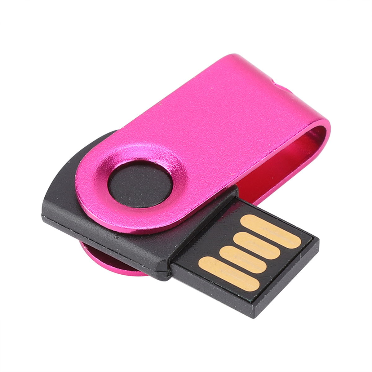 Rosa USB-Laufwerk mit schwarzem Drehfuß und schwarzem USB-Anschluss.