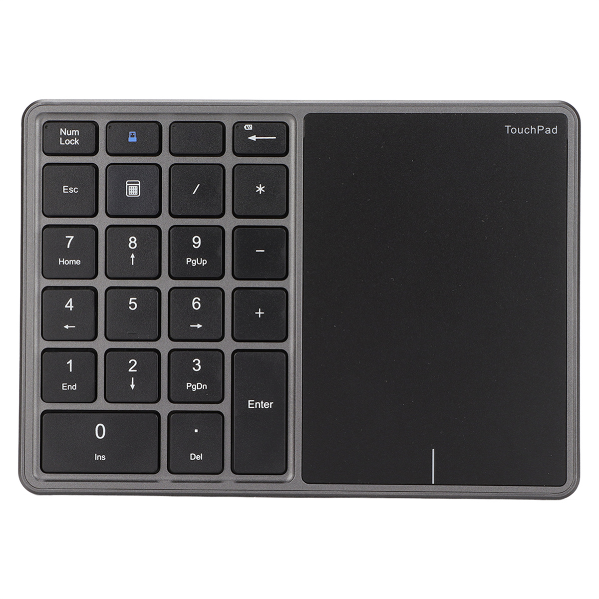 Ein grauer Nummernblock mit einem Touchpad auf der rechten Seite.