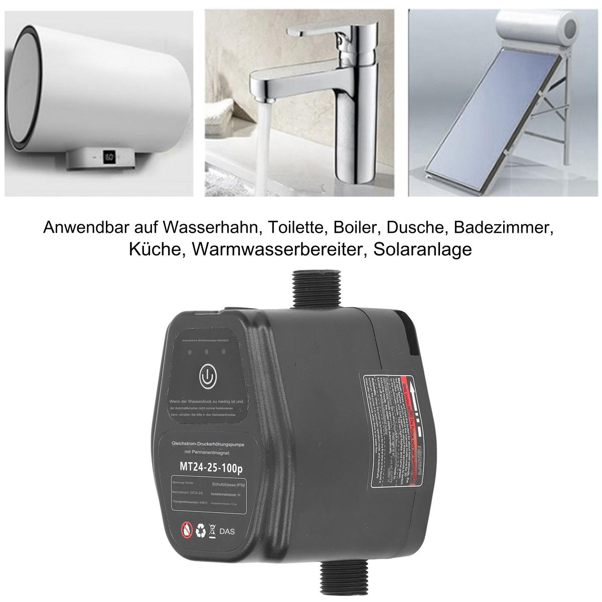 Warmwasserbereiter, Wasserhahn mit fließendem Wasser und Solarpanel.