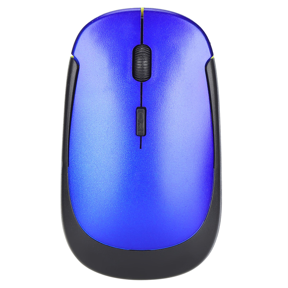 Blaue Computermaus auf weißem Hintergrund mit schwarzen Akzenten.