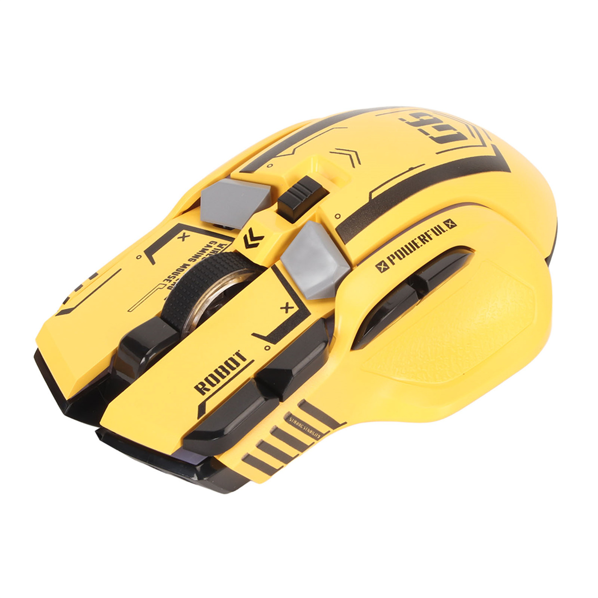 Gelbe Gaming-Maus mit schwarzen Akzenten und dem Text 'ROBOT'.