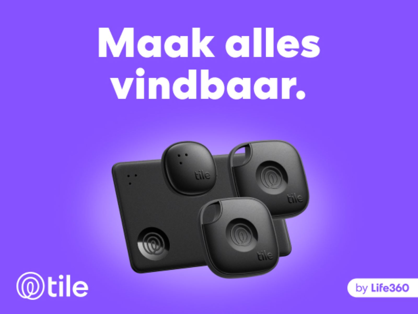 Image shows tracking devices. Text reads 'Make everything findable' and 'by Life360'.