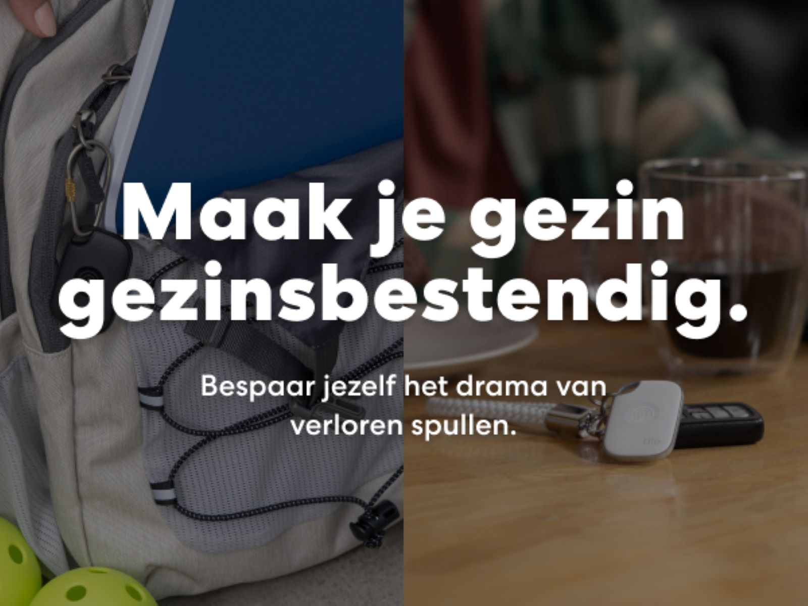 Image of a backpack, keys, and a phone, with text promoting family safety.