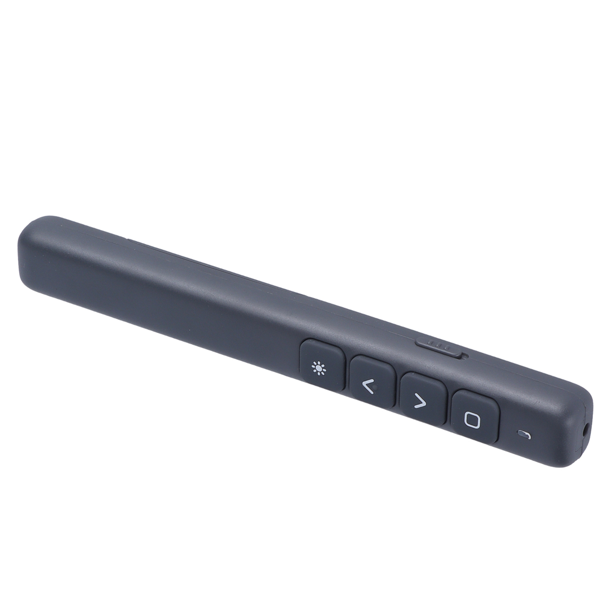 Grauer Laserpointer mit Knöpfen oben.