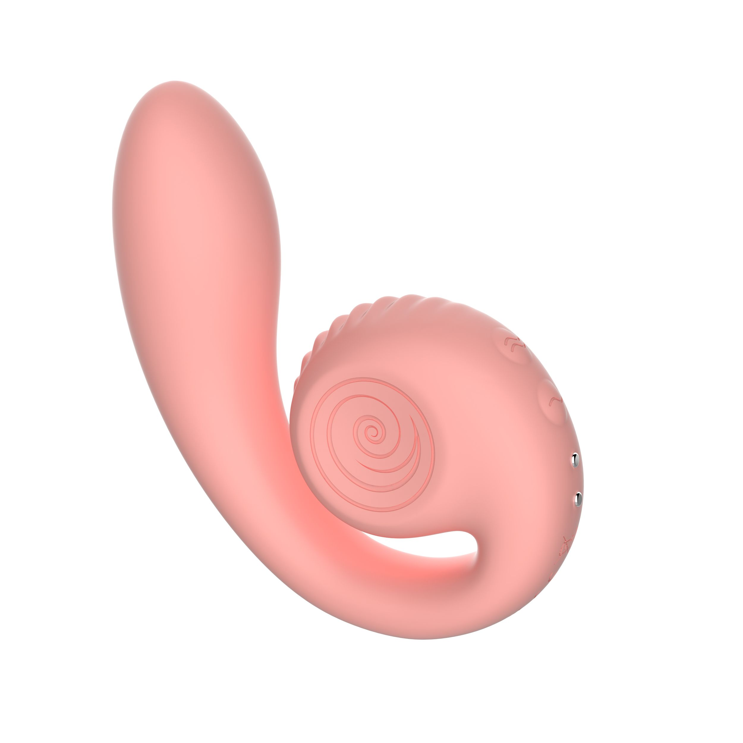 Rosa Sexspielzeug mit gebogener Form und strukturierter Oberfläche.