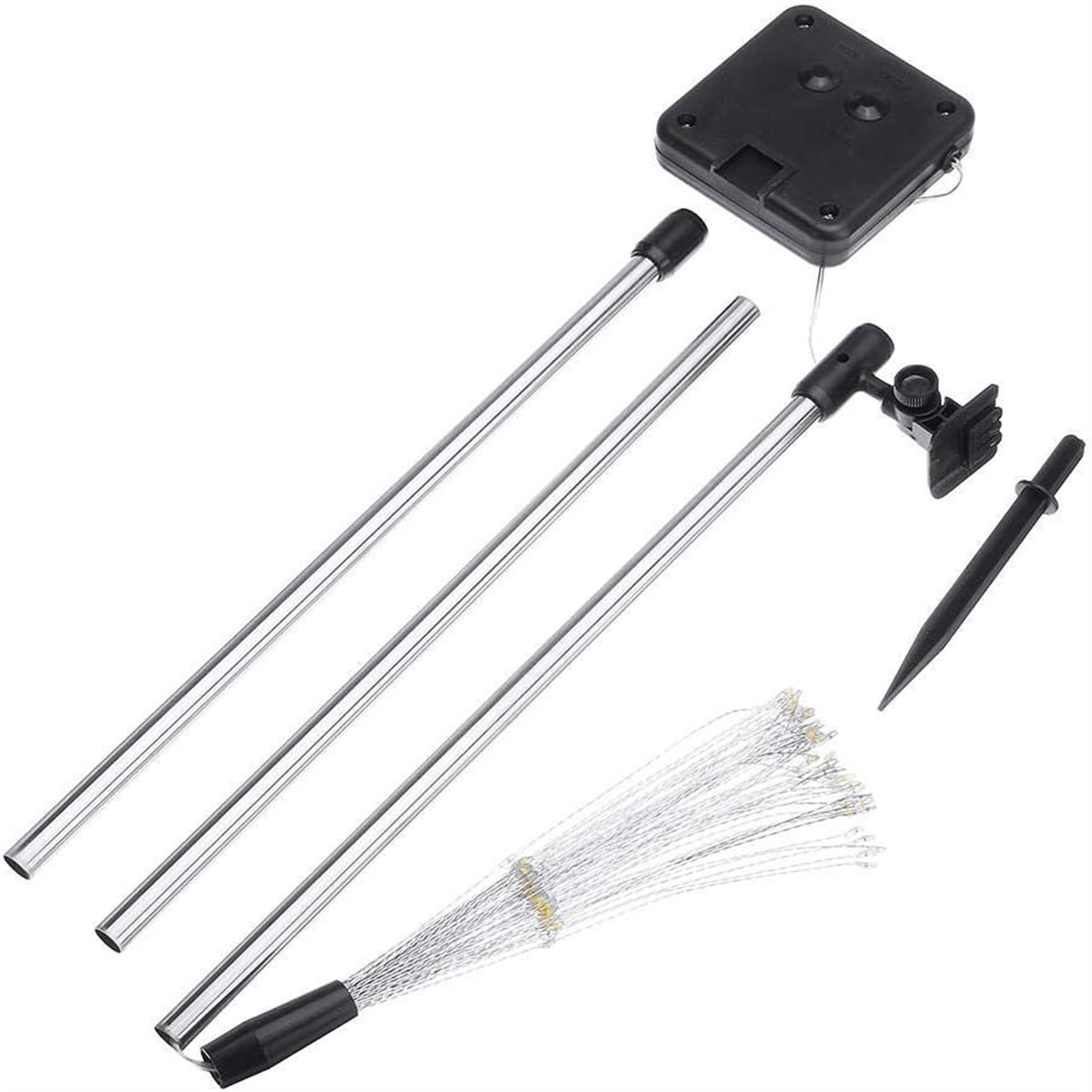 Solarpanel-Set mit Stangen, einer Halterung und einem Bündel Lichter.
