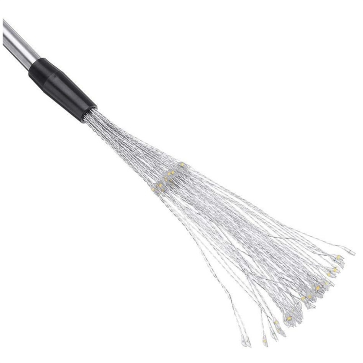 Ein silberner Metallstab mit vielen kleinen LEDs an der Spitze, die wie Feuerwerk aussehen.