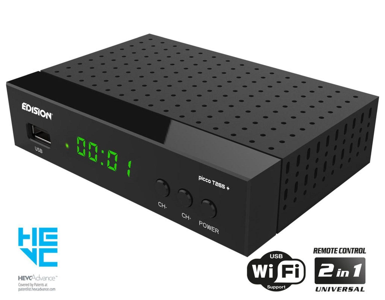 Schwarzer Digital-Receiver mit Display, Knöpfen und der Marke EDISION.