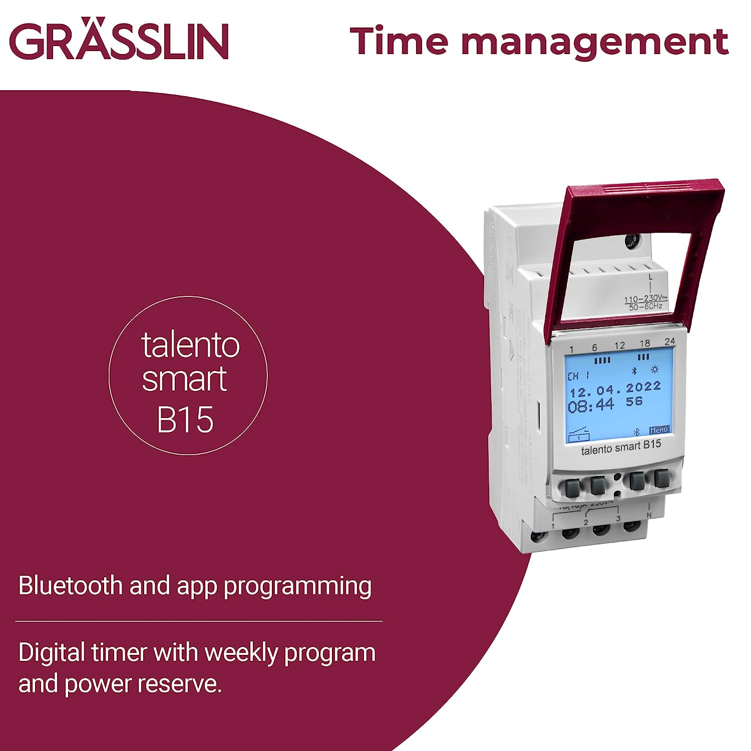 Un timer digitale con una copertura rossa e il testo 'talento smart B15'.