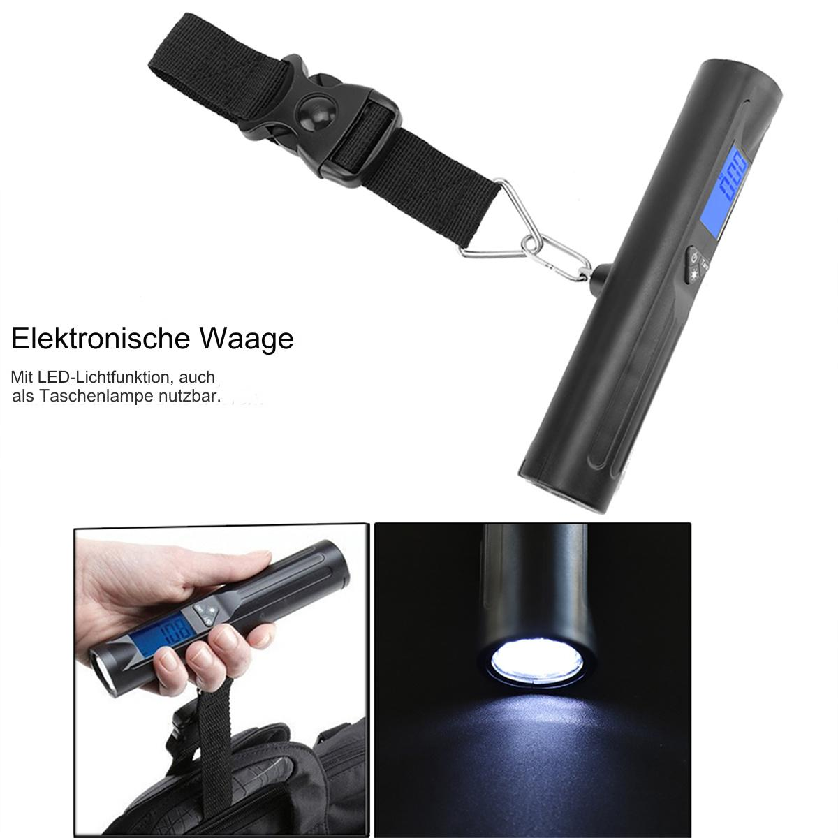 Digitale Gepäckwaage und Bilder der Verwendung.