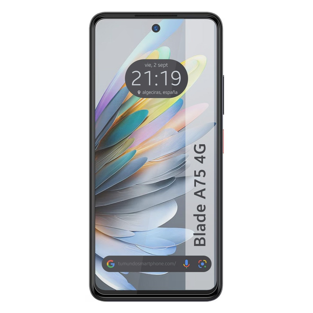 Uno smartphone mostra l'ora 21:19 ad Algeciras, Spagna. Il telefono mostra uno sfondo floreale.