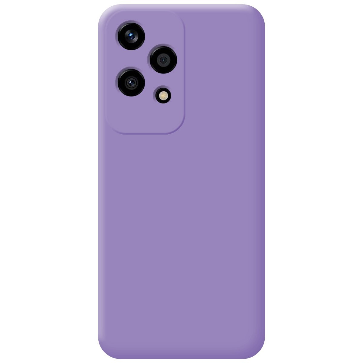 Custodia per telefono viola con un array di fotocamere. Il retro del telefono è visibile.