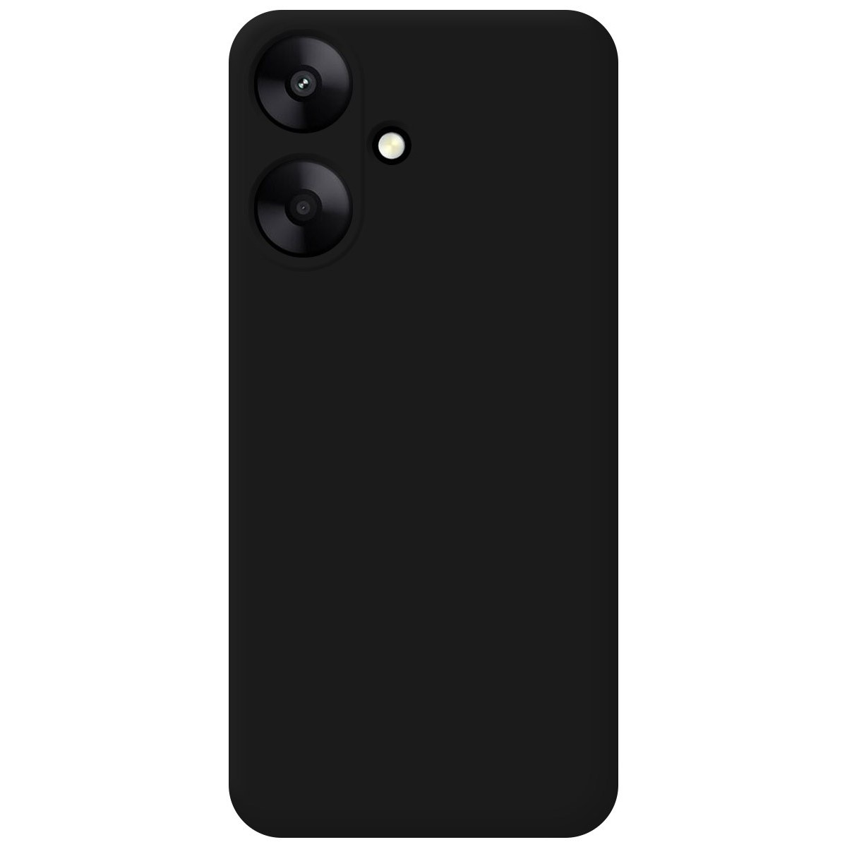 Retro del telefono nero con due fotocamere. Sfondo nero, design pulito. Nessun marchio o testo visibile.