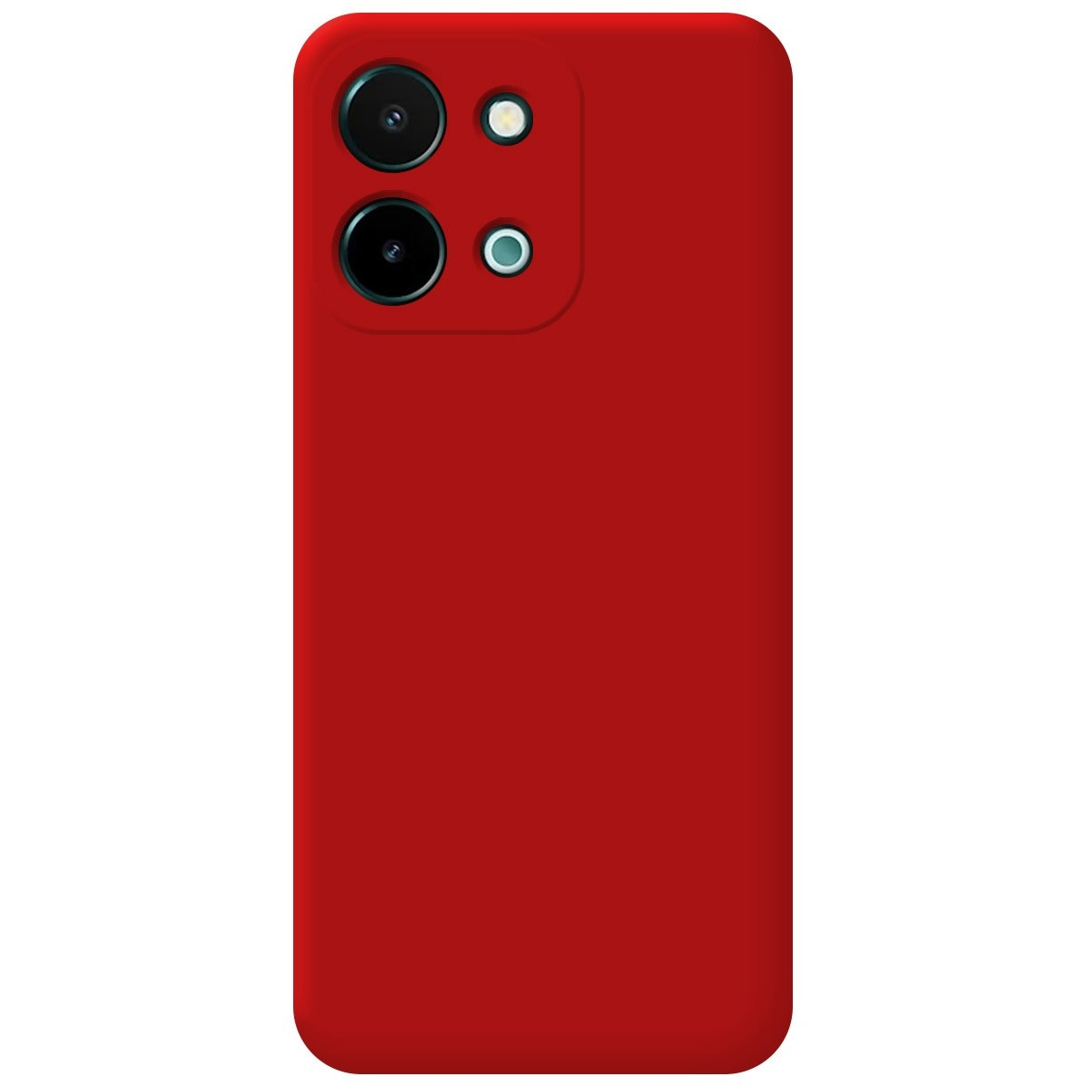 Una custodia per telefono rossa con tre obiettivi.