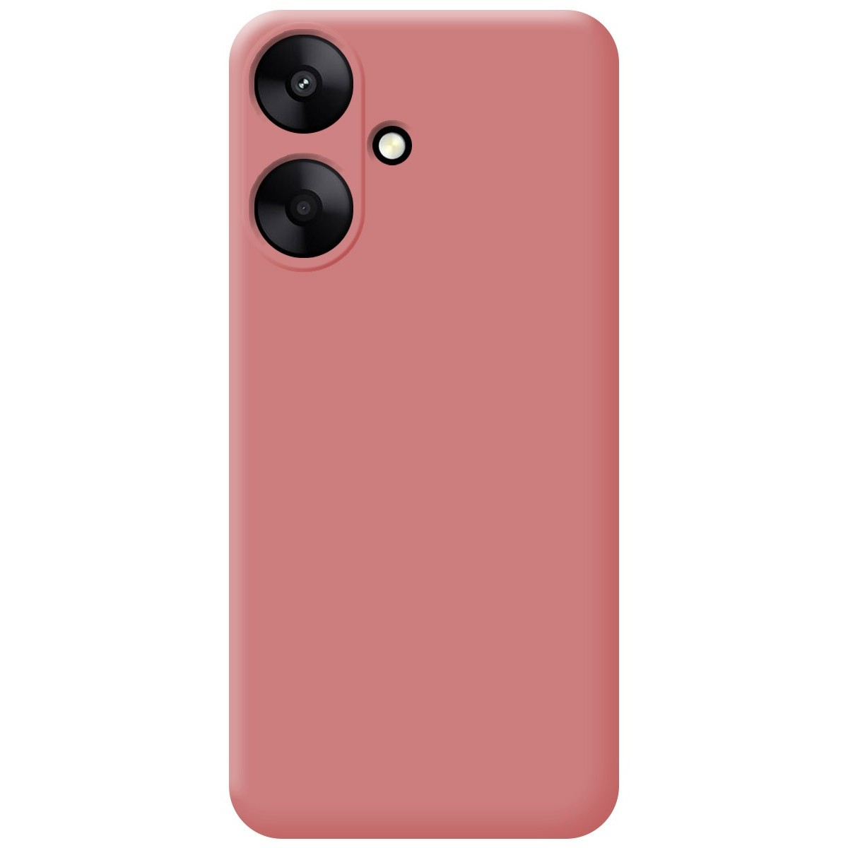 Custodia per telefono rosa tinta unita con lenti della fotocamera visibili in alto a sinistra.