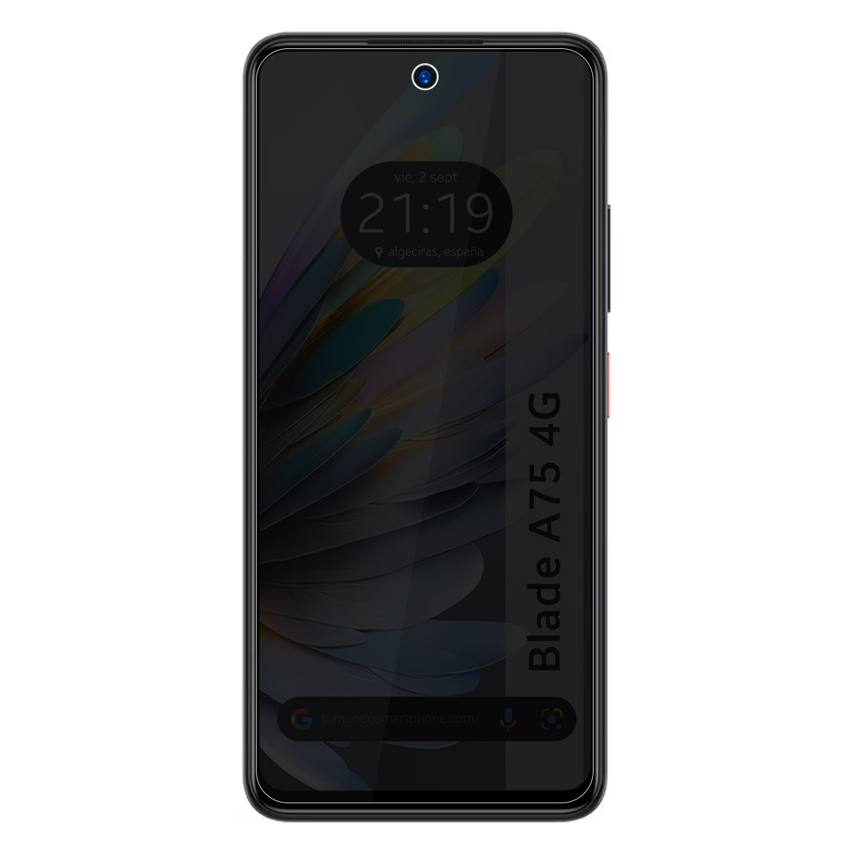 Schermo del telefono che mostra ora e posizione, con Blade A75 4G.