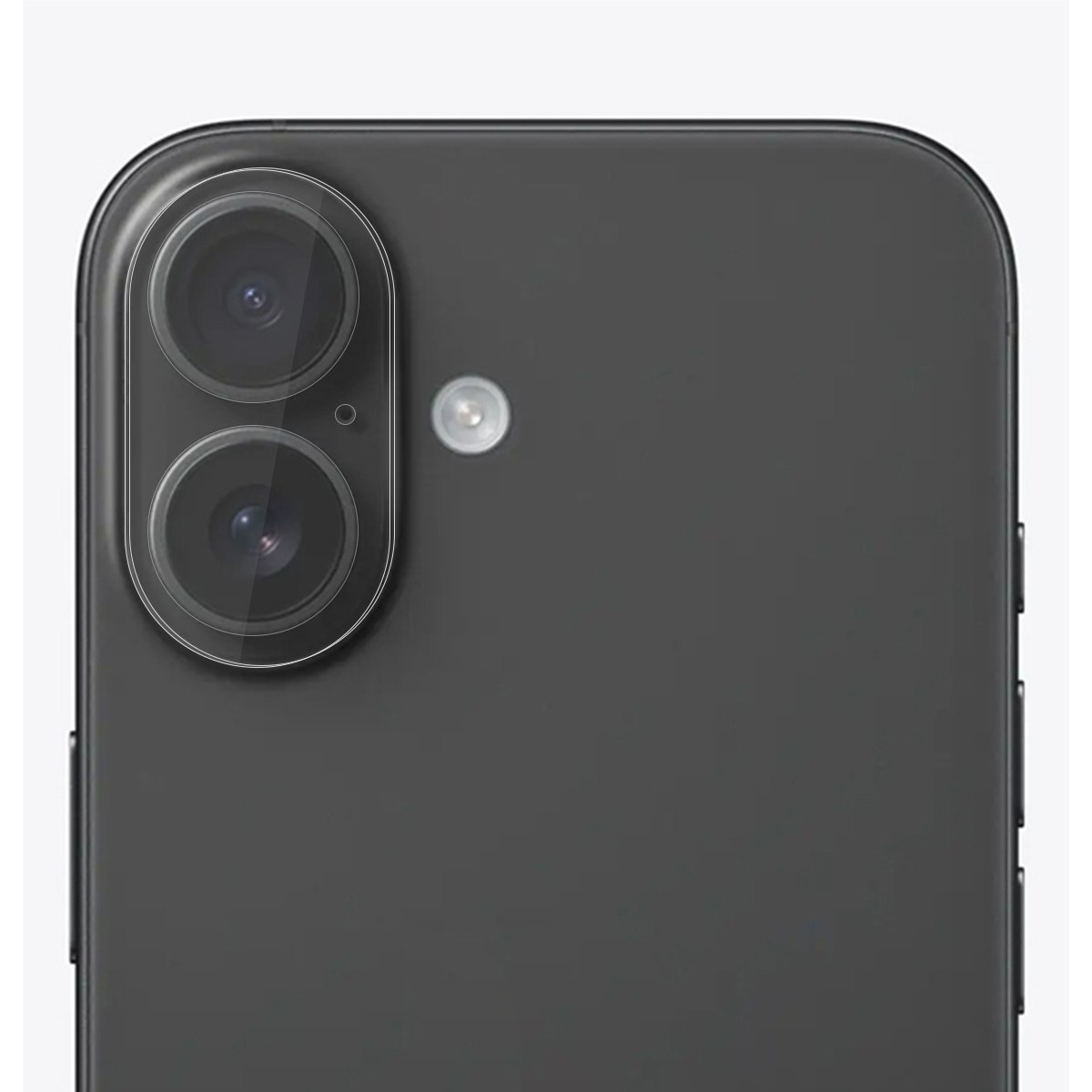 Primo piano del retro di un telefono nero con due obiettivi e un flash.
