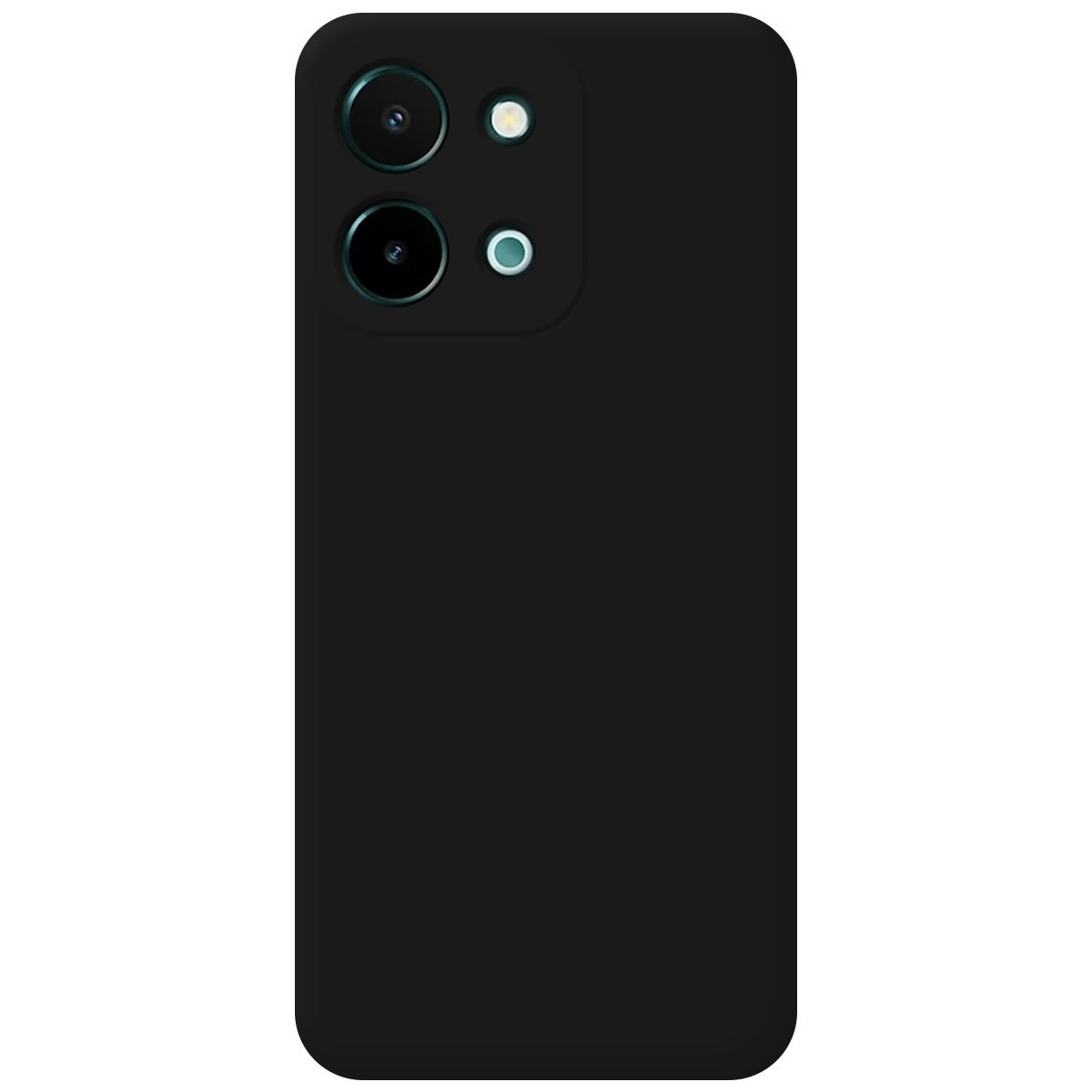 Telefono nero con tre obiettivi. Il telefono ha un design elegante e semplice.