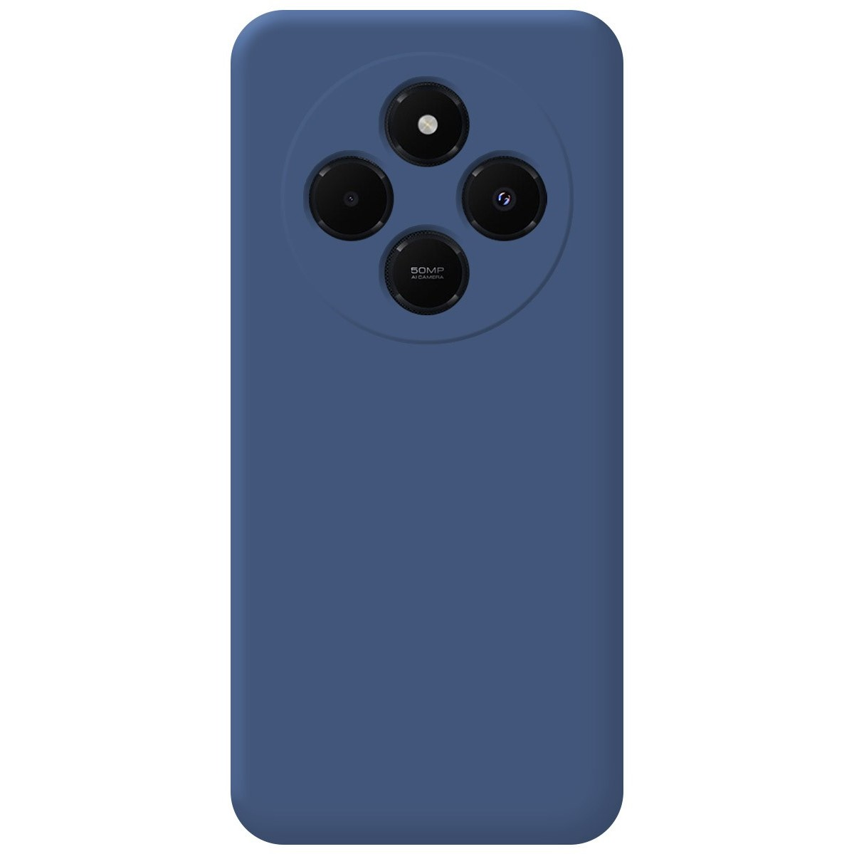 Custodia blu per telefono con un modulo fotocamera sul retro.
