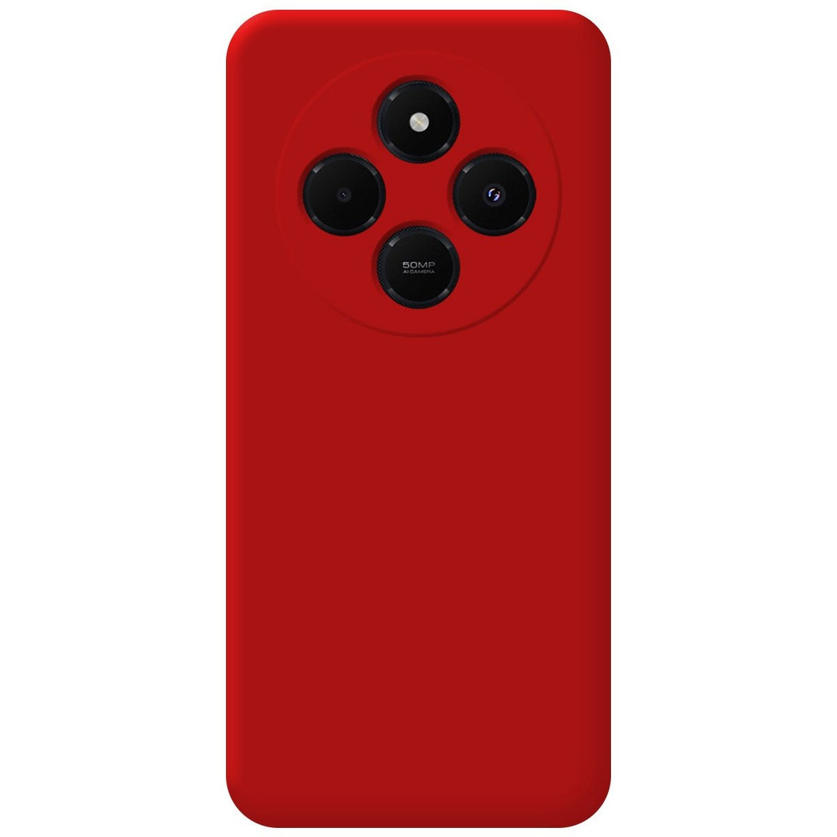 Custodia rossa con dettagli della fotocamera. La custodia è di colore rosso pieno.