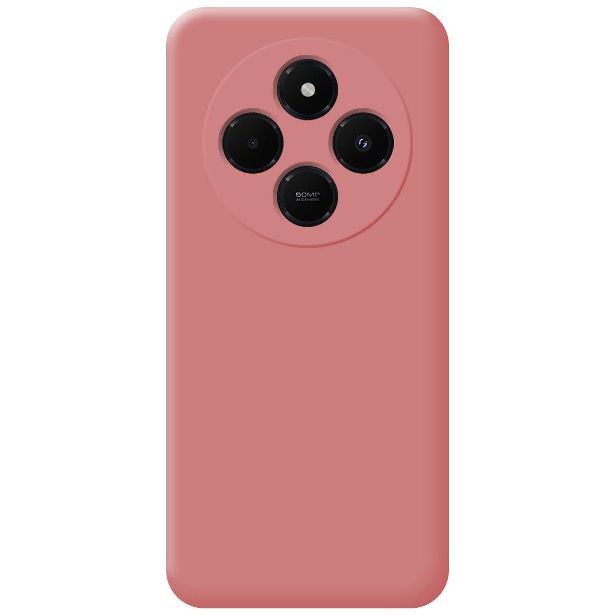Una custodia per telefono rosa con tre fotocamere e un'etichetta da 50MP.