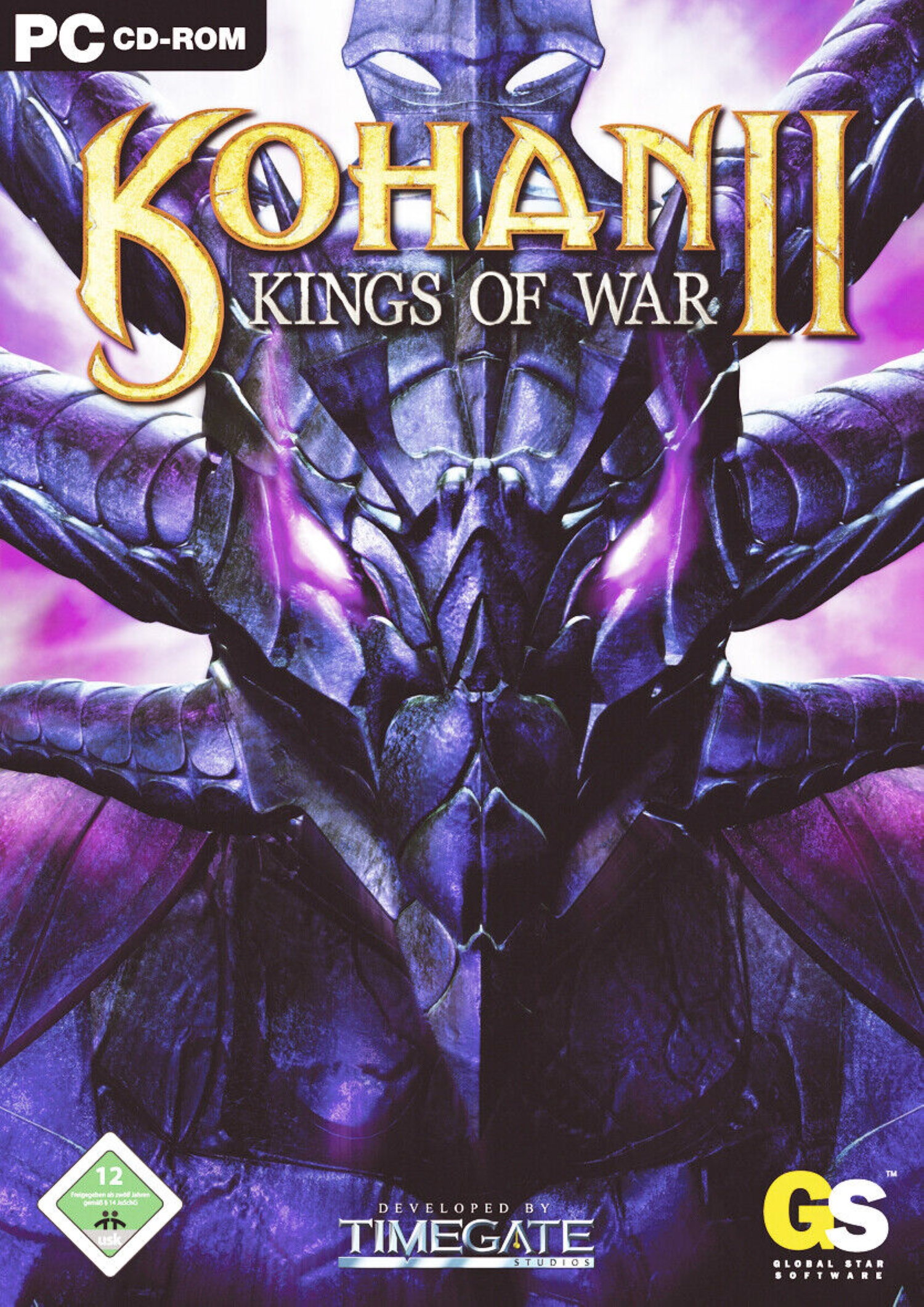 Spielcover für 'Kohani II: Kings of War'. Zeigt einen lila Krieger und den Spieletitel.
