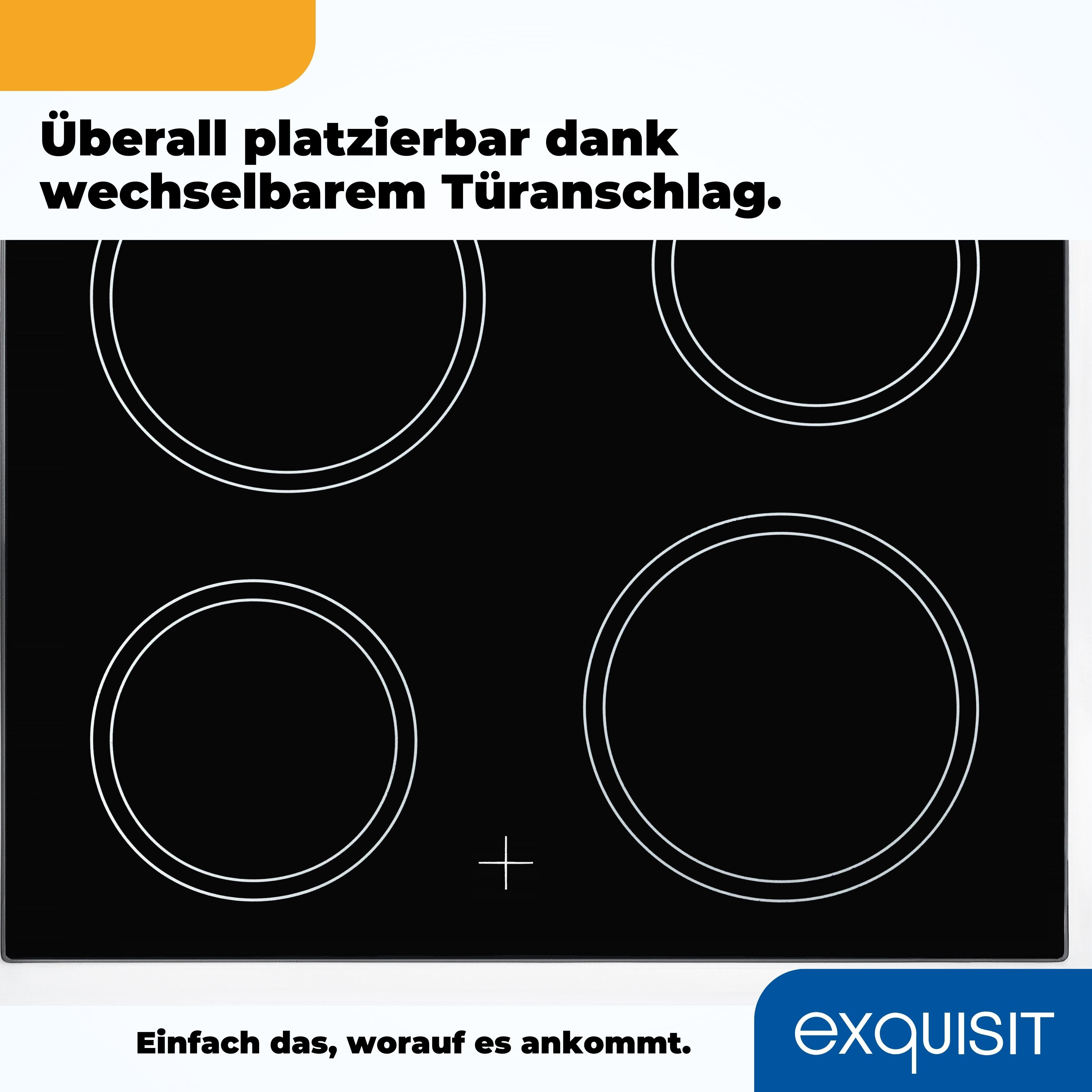 Schwarzer Elektroherd mit vier kreisförmigen Kochfeldern.