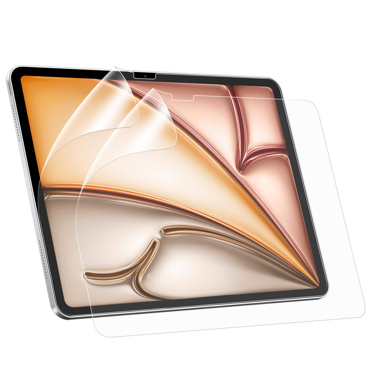 Un tablet a cui viene applicata una protezione per lo schermo.