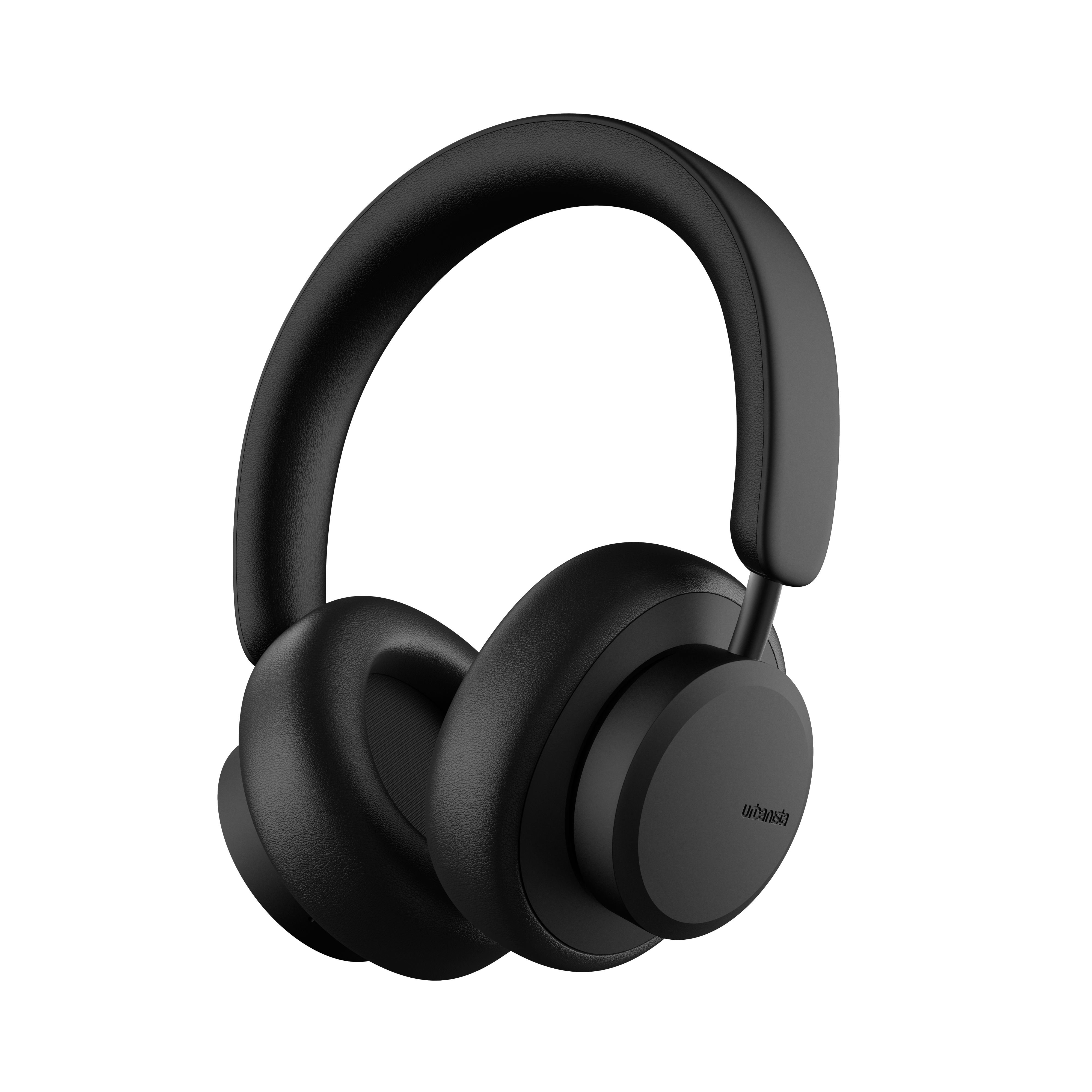 Czarne słuchawki nauszne na czarnym tle. Nazwa marki jest widoczna na prawym nauszniku.