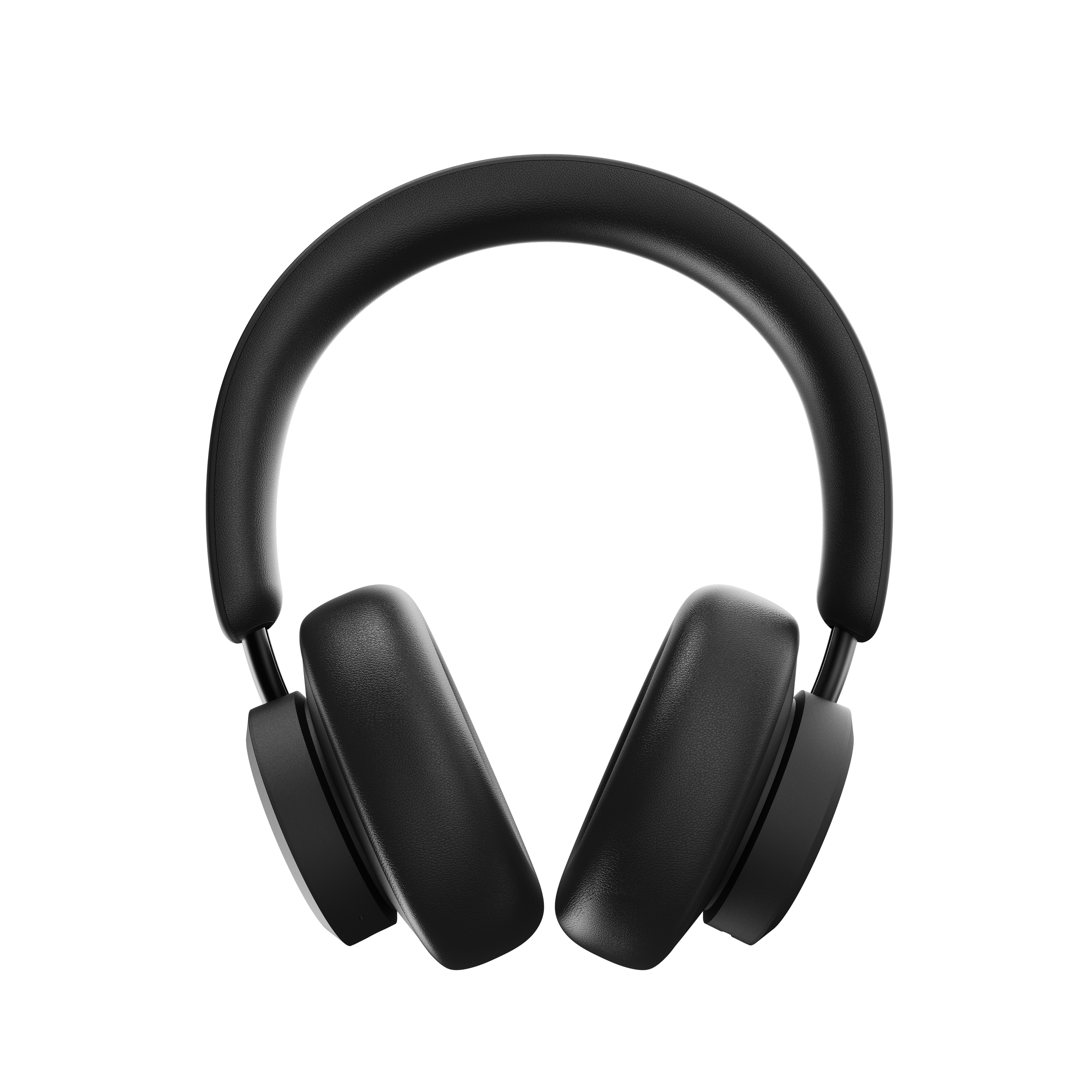 Czarne słuchawki na czarnym tle. Słuchawki mają konstrukcję nauszną.