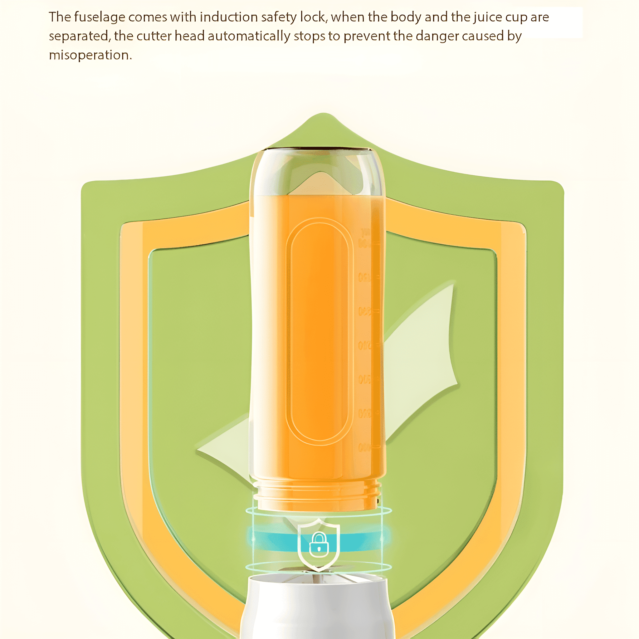 Eine klare Flasche mit orangener Flüssigkeit, auf einem grün-goldenen Schild.