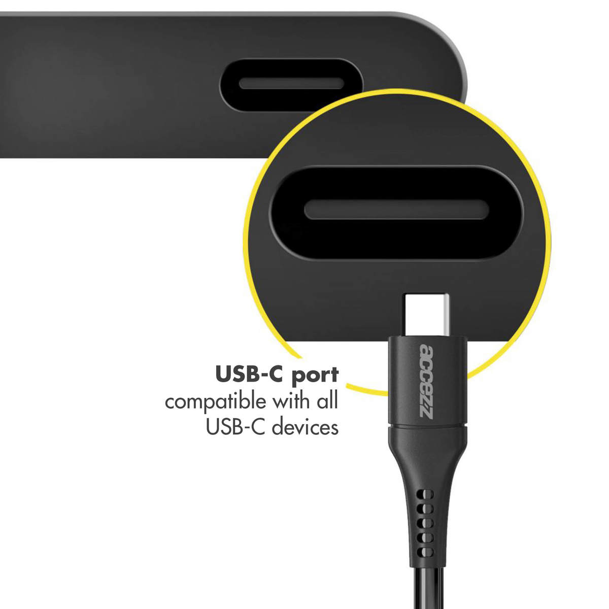 Port USB-C avec câble compatible.
